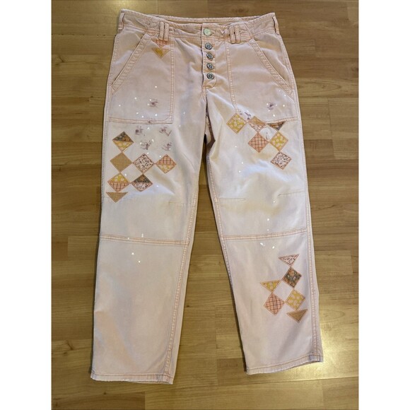 Anthropologie Blush Patchwork Straight Leg Pants - Picture 1 of 12